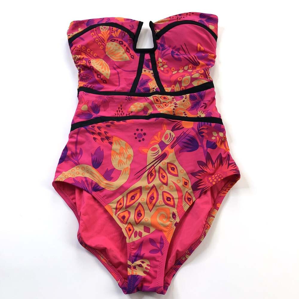 Nanette Lepore XS Swim One Piece Goddess Swimsuit All Over Print Pink Red
